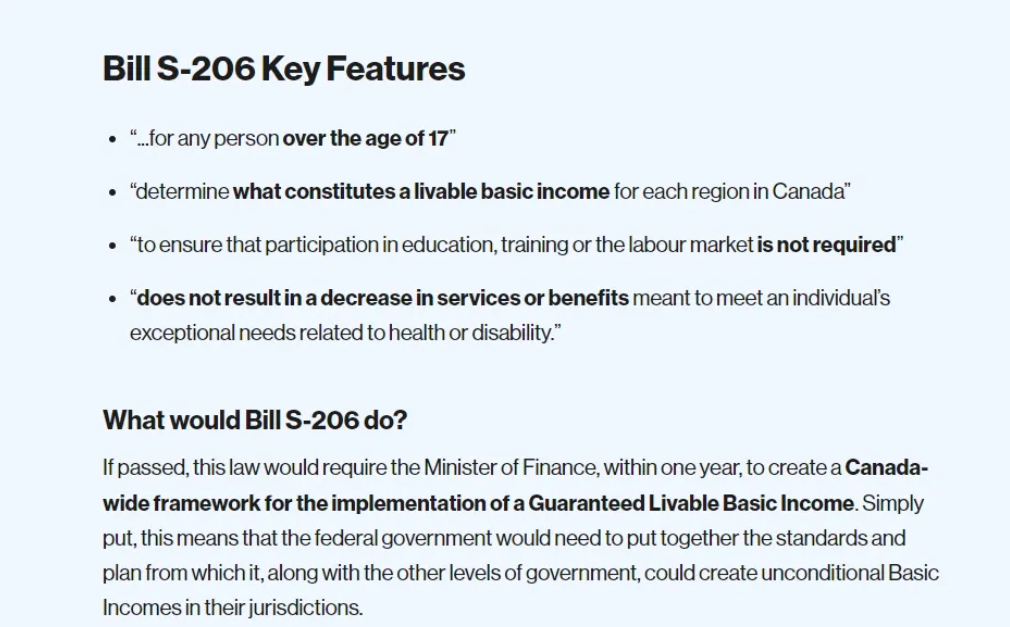 加拿大全民发钱?S-206法案保证生活基本收入?