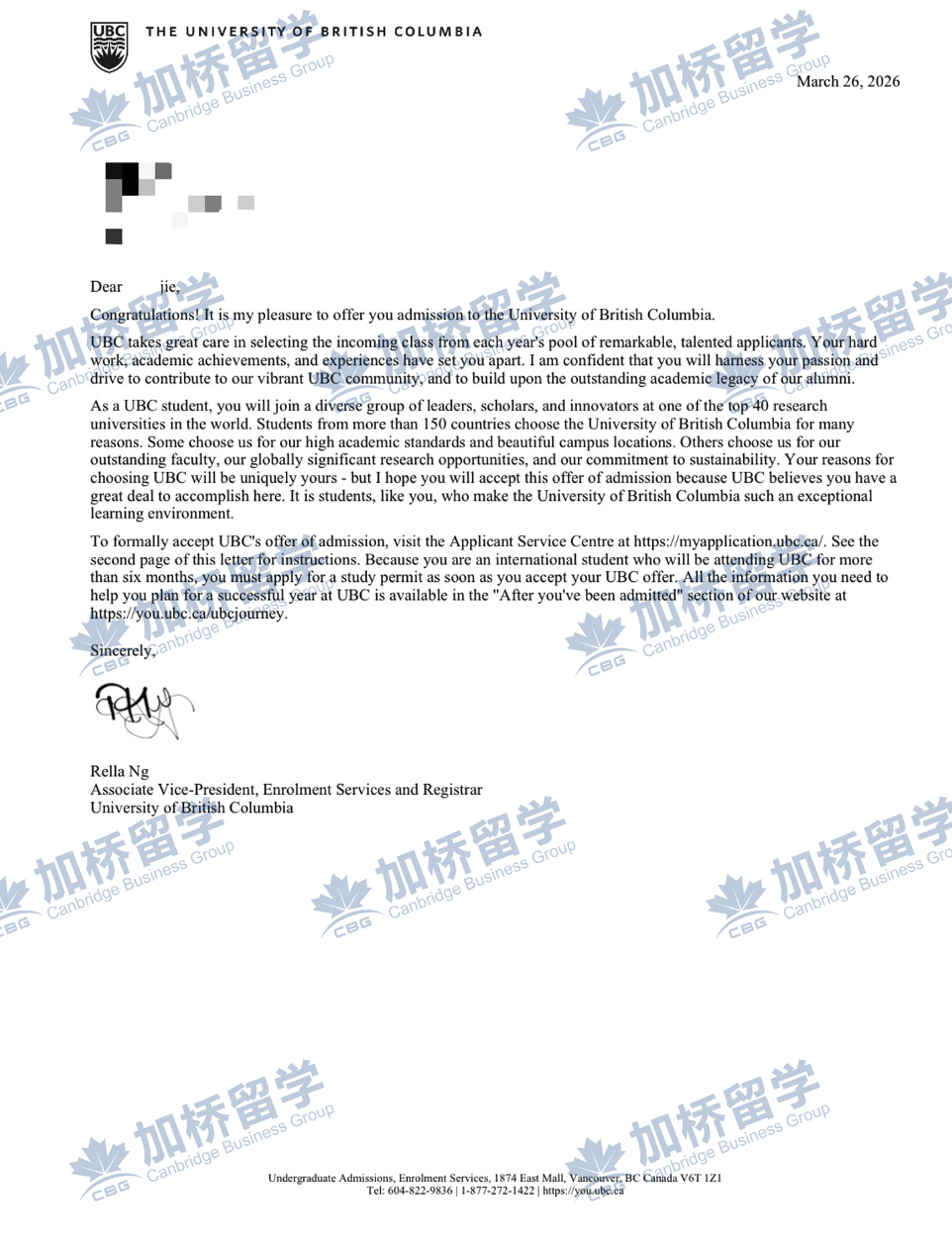 恭喜L客户gpa 2.5 获Ubc Offer！