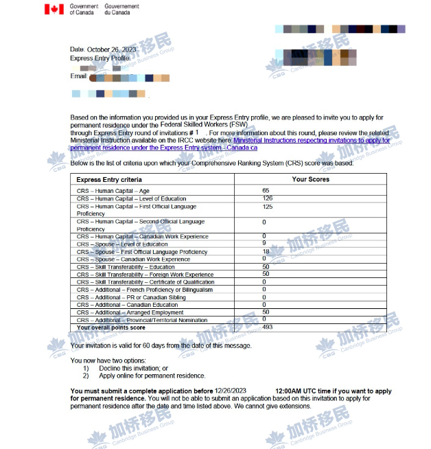 恭喜法国申请人，英法双语加分后获EE FSW邀请