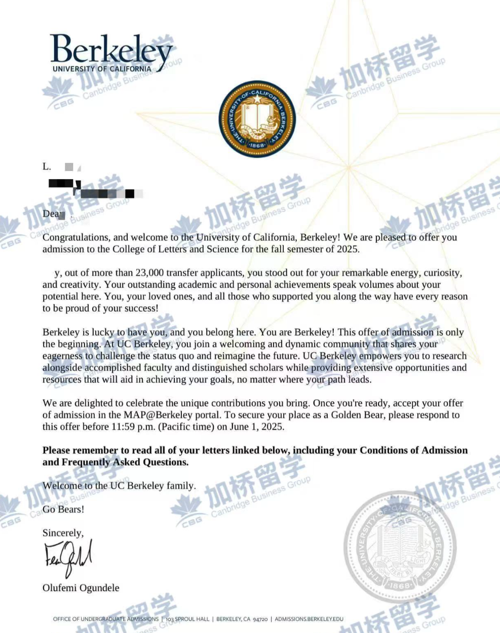 美国UC Berkeley offer来了