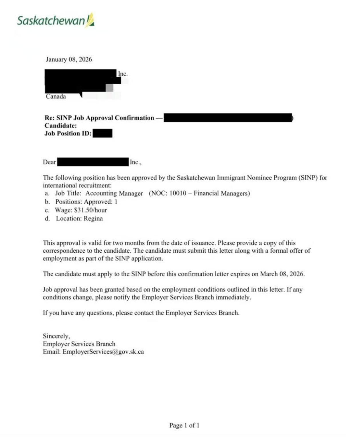 萨省空白JAL财务经理岗位获批