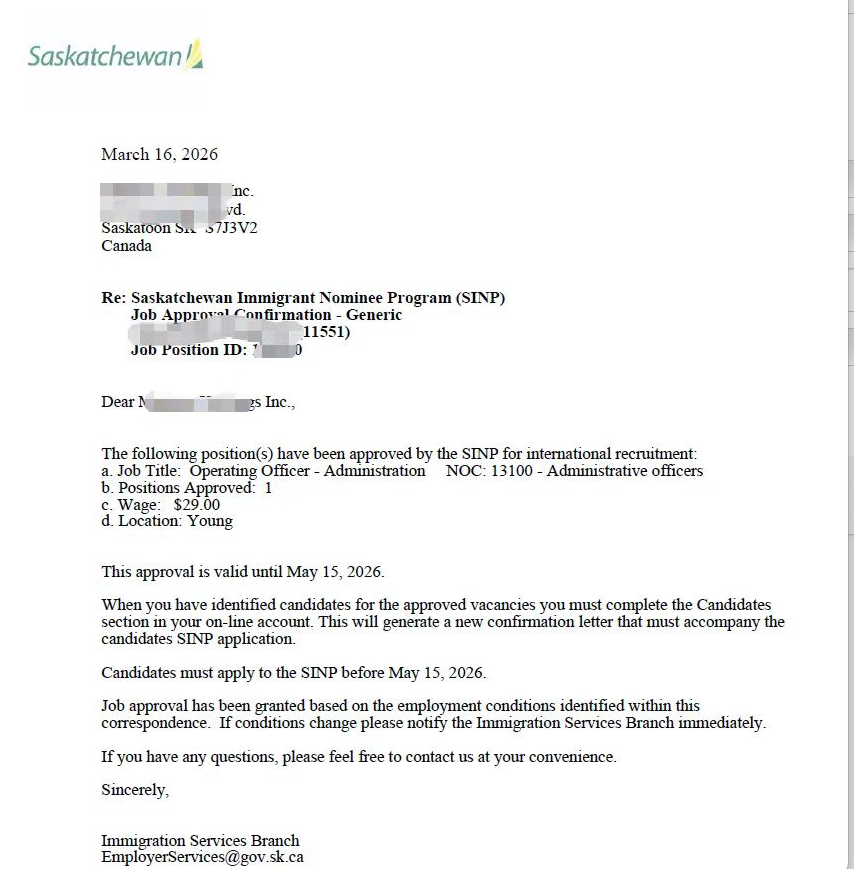 刚批出来的加拿大萨省 Admin JAL 