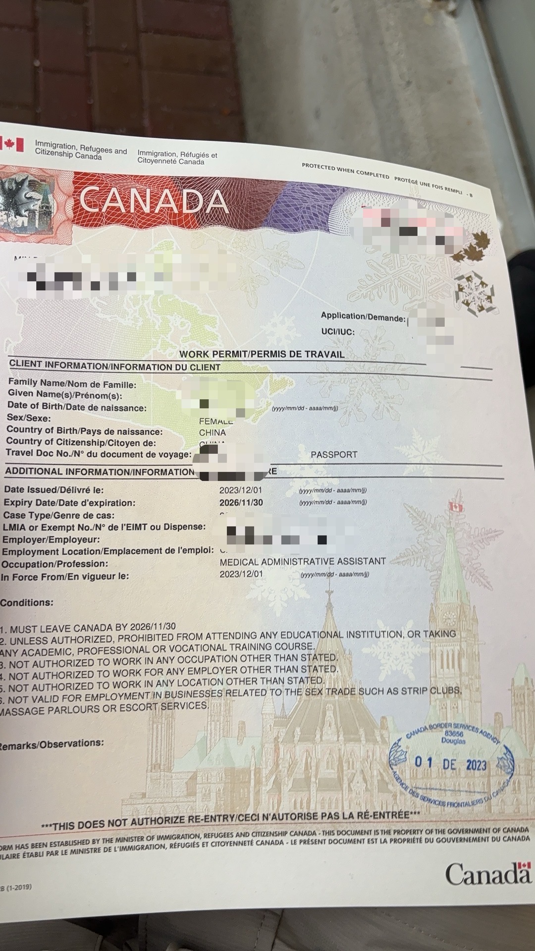 恭喜加桥客户D女士顺利边境换取三年工签🥂