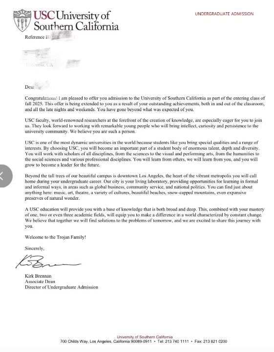 Offer播报！亲学生拿到USC offer！
