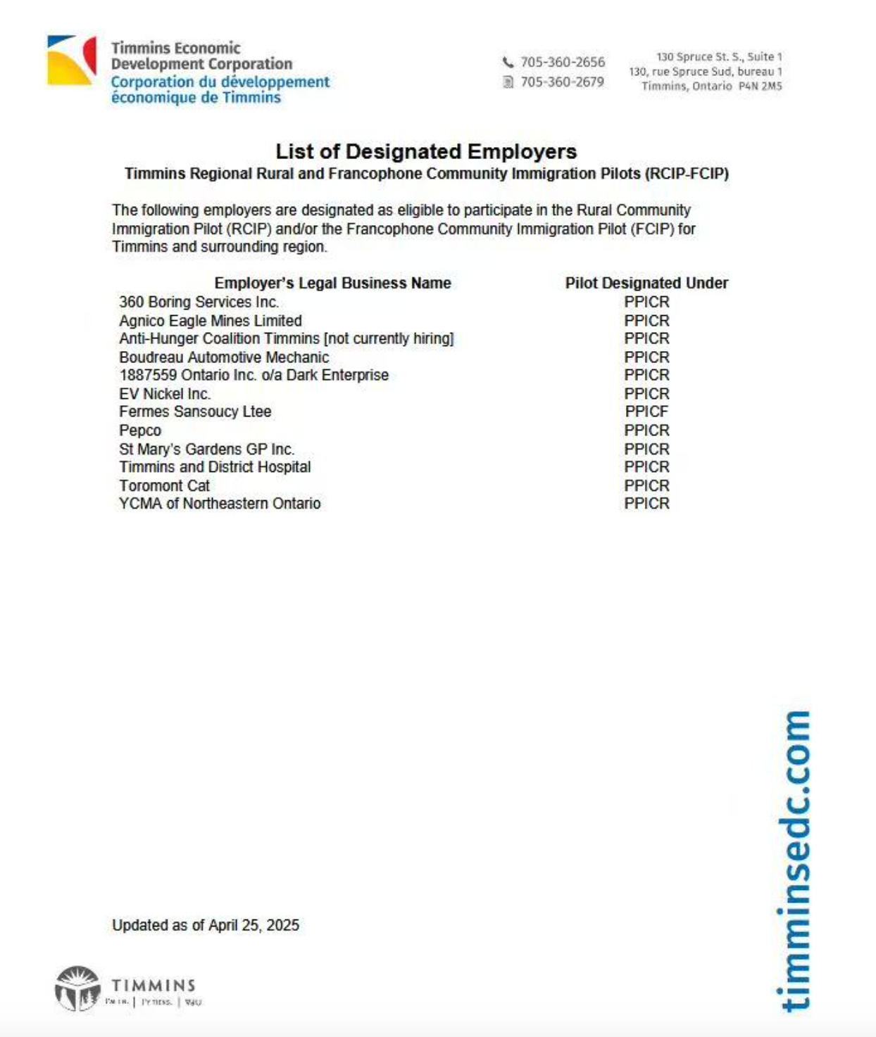 小镇Timmins现成社区指定雇主！