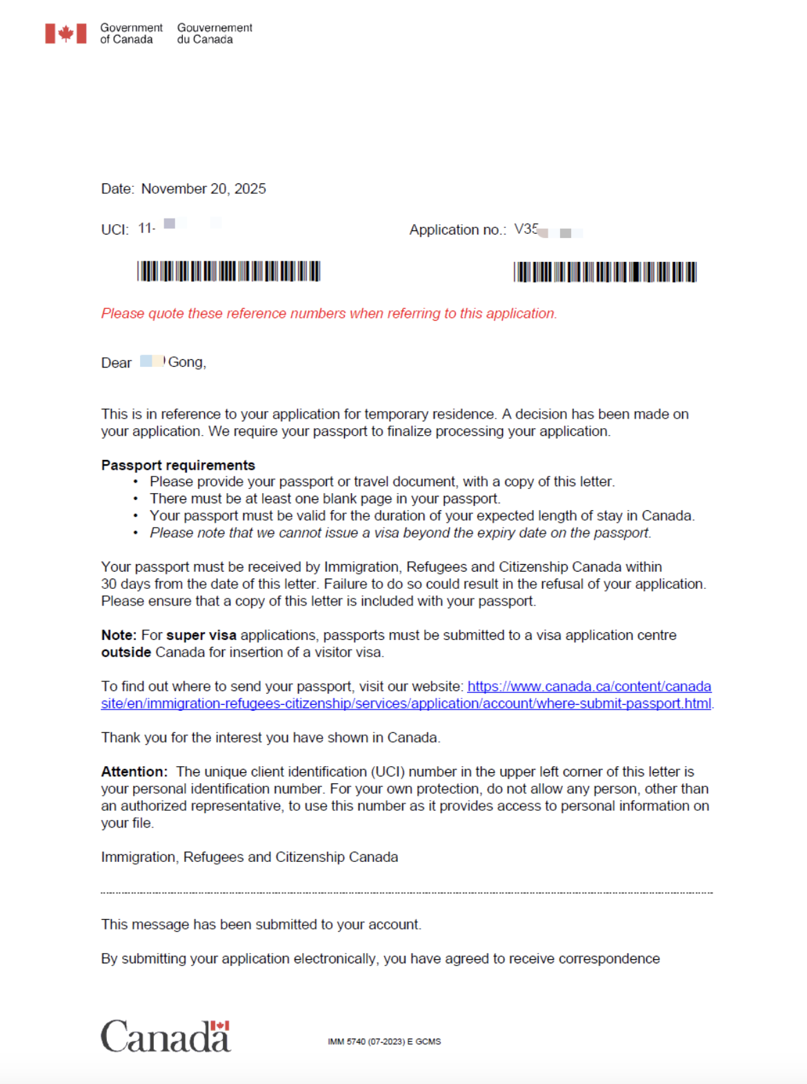 恭喜龚女士探亲签证获批!