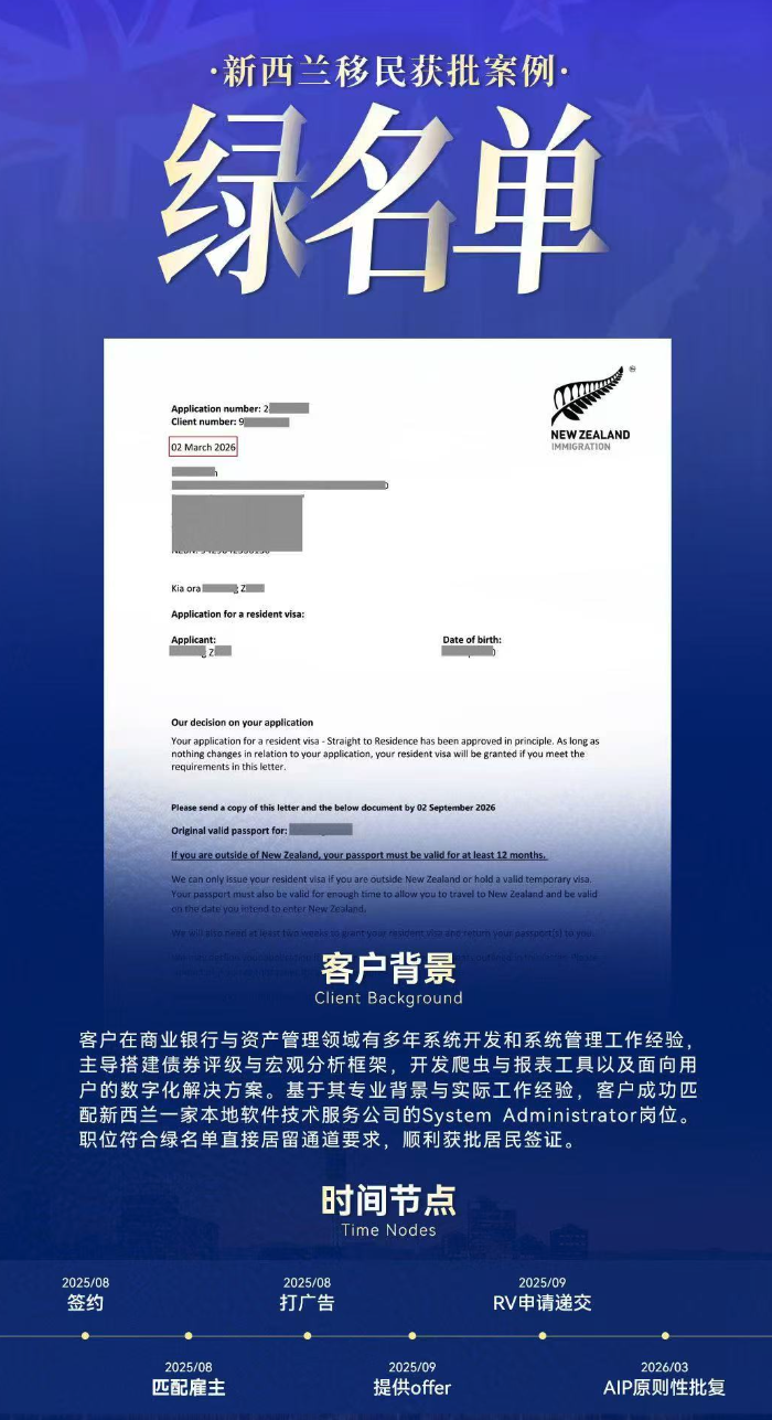 3月新西兰🇳🇿IT绿名单最新案例➕1