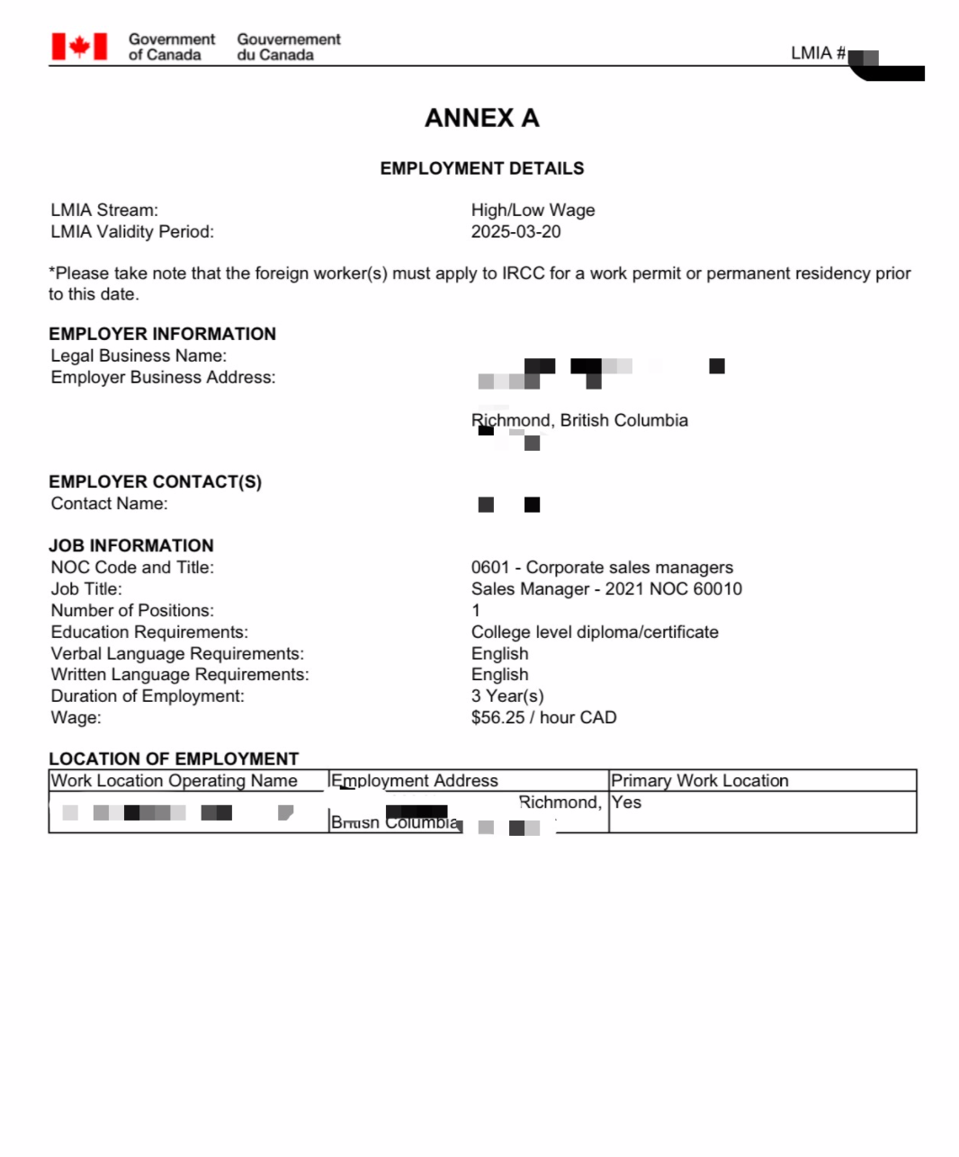 超高时薪$56.2销售经理LMIA获批