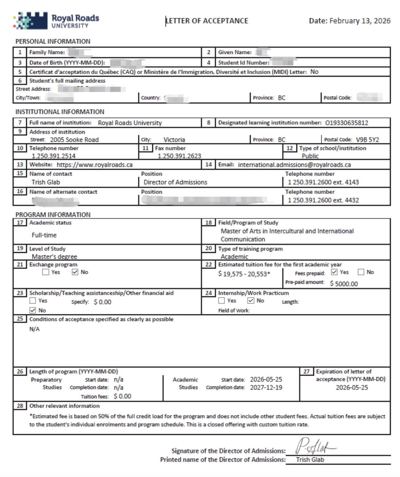 恭喜35+申请人3年本科拿到RRU 硕士录取！