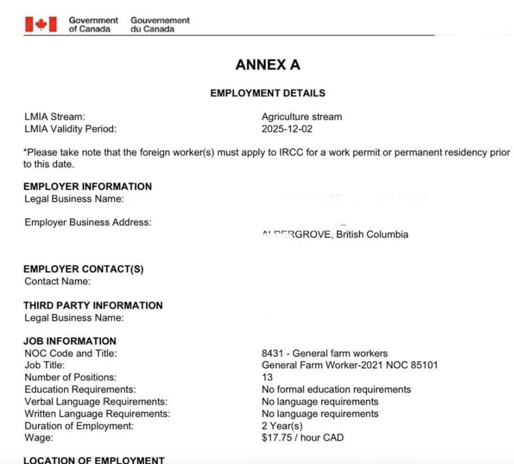 BC省现成LMIA名额 BC省真工，农场工人