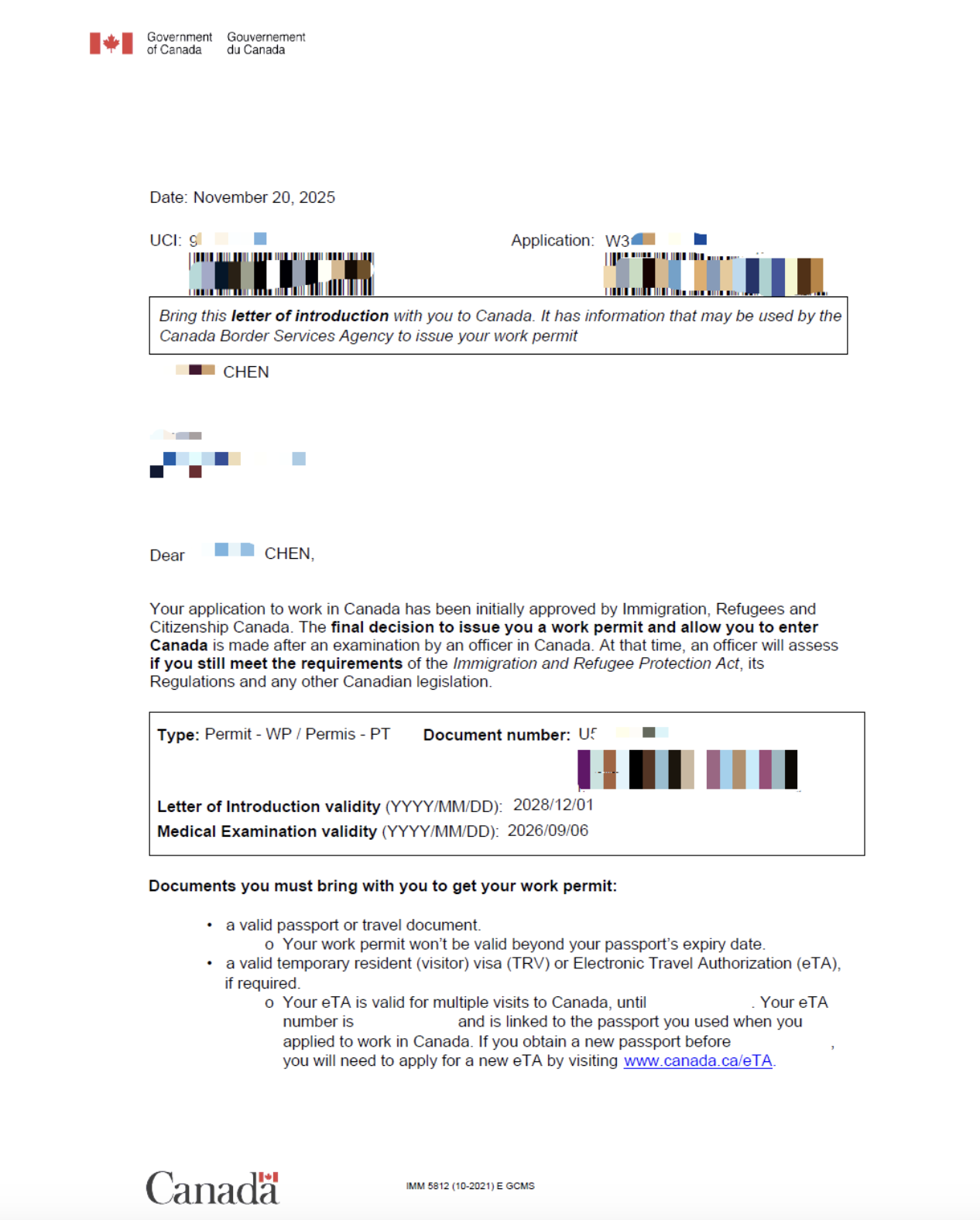 恭喜Chen小姐, 顺利获批3年LMIA工签!