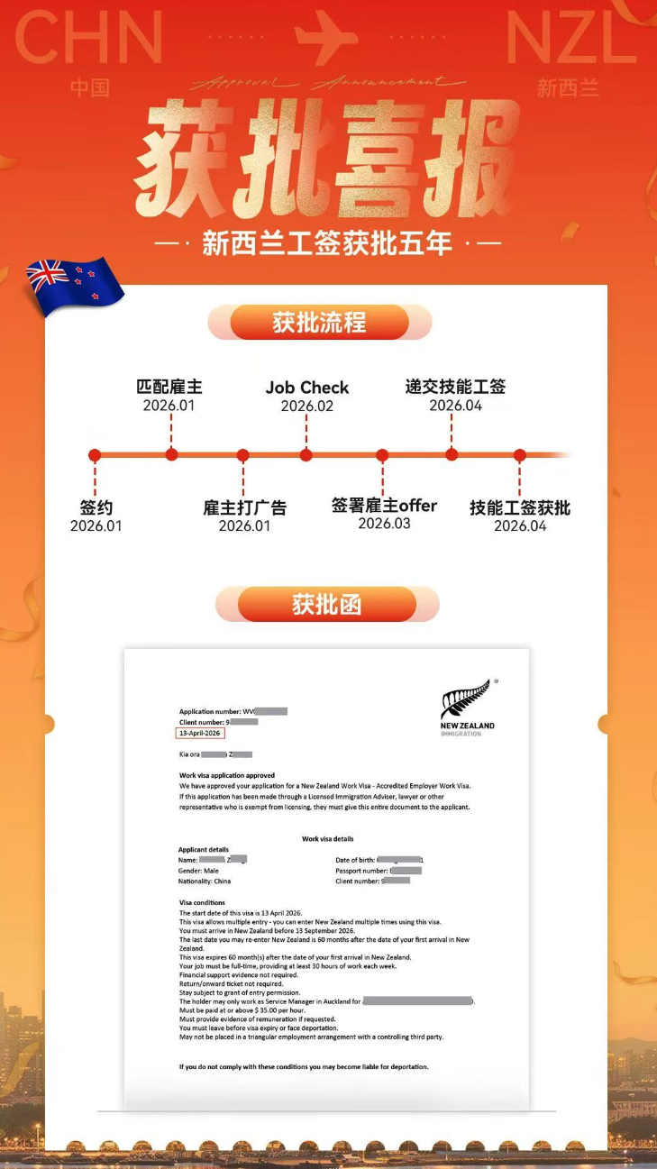 🎉恭喜🎉渠道客人喜获新西兰🇳🇿工签