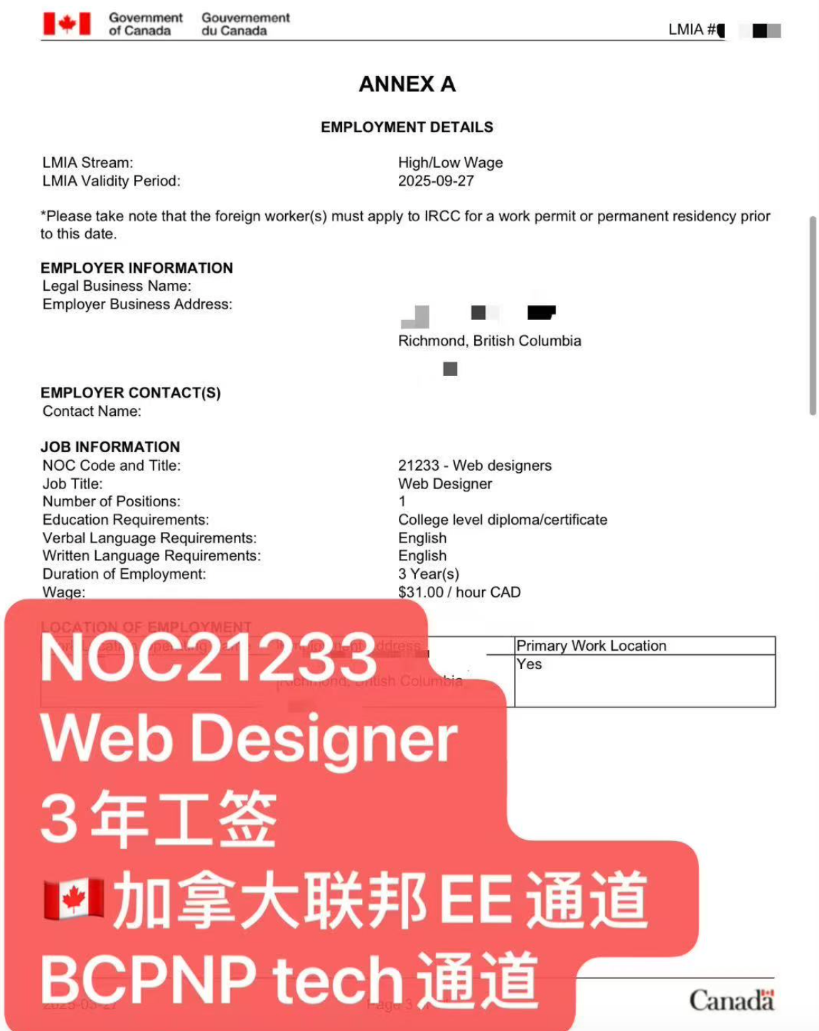 温哥华IT类LMIA批文Web Designer