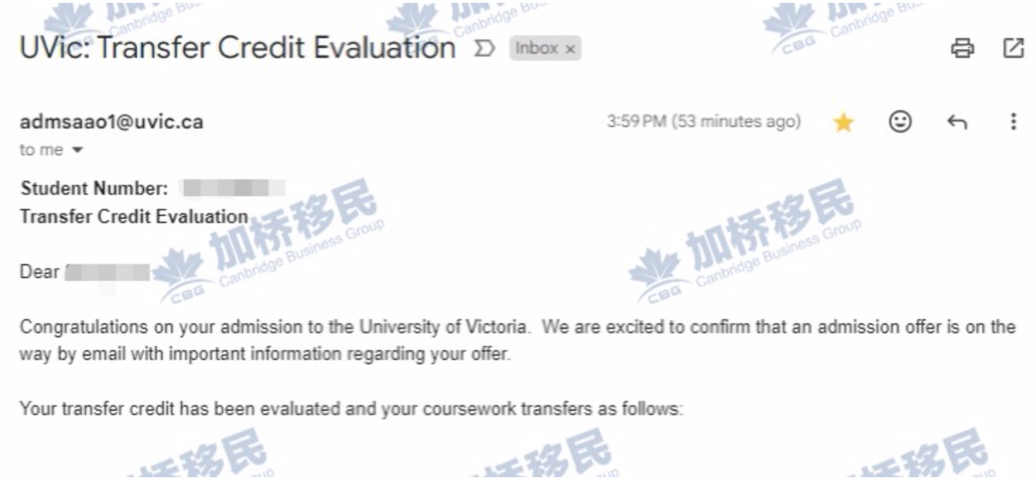 恭喜S同学被UVIC维多利亚大学录取