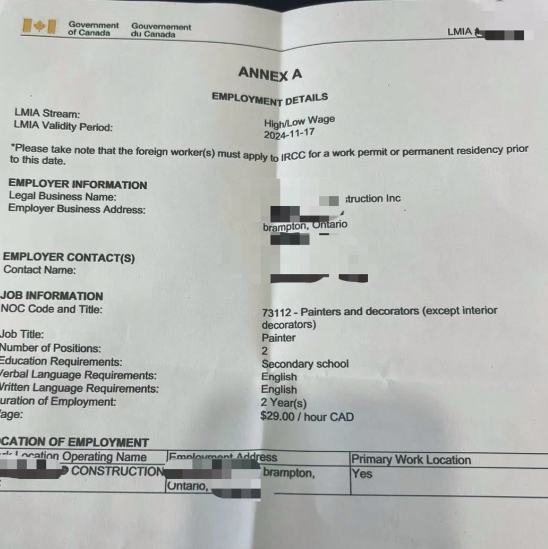 现成pre-approved lmia技工类别！