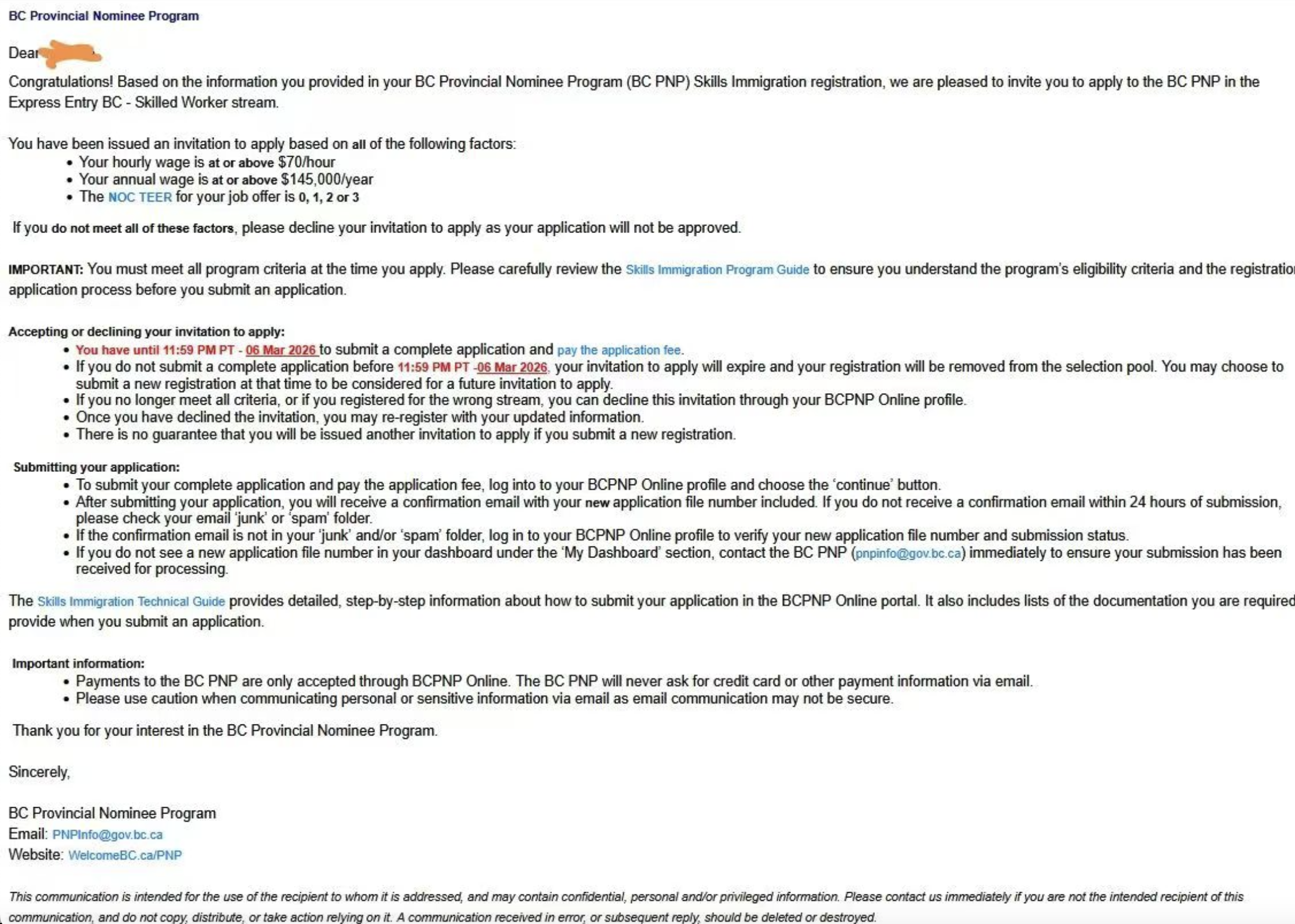 恭喜🎊我们海外🇨🇦pnp高分客户获邀！