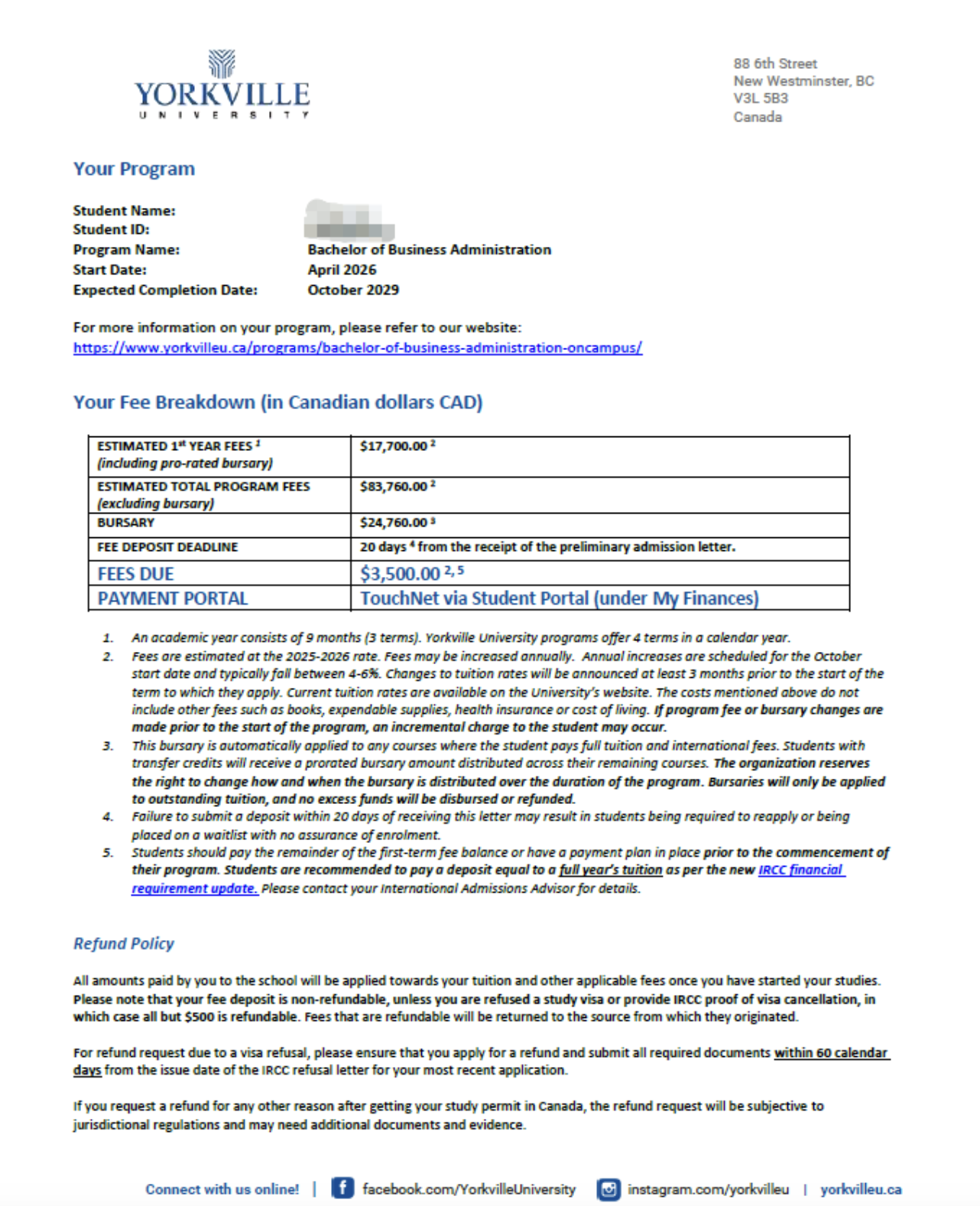 恭喜客户1周拿到Yorkville录取+支持信！