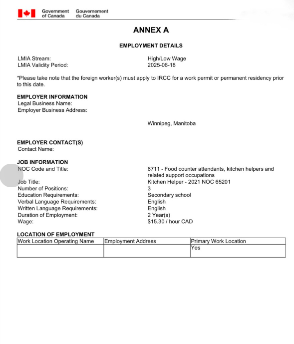 曼省做甜品和简餐的帮厨 LMIA现成批文