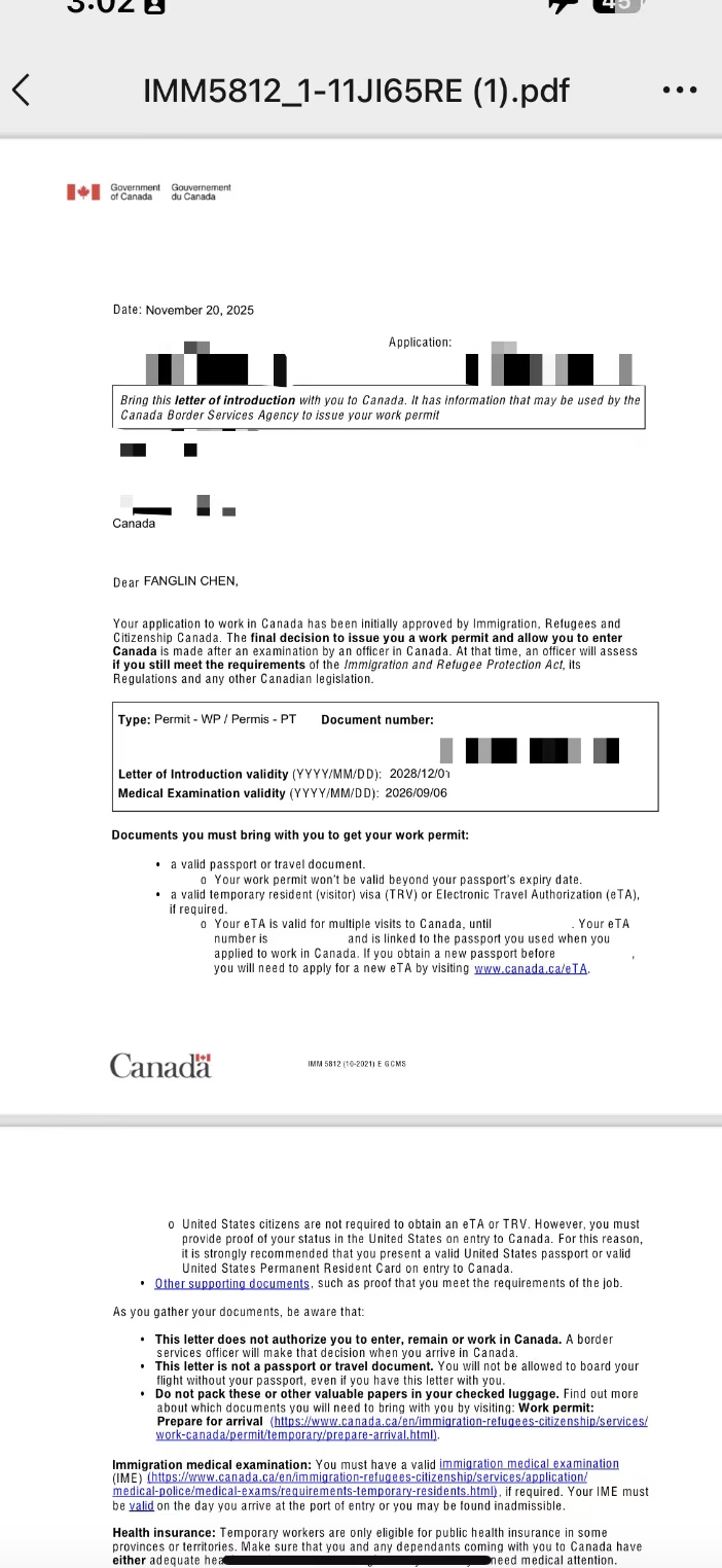 恭喜C女士不到三个月光速获批3年lmia工签! 