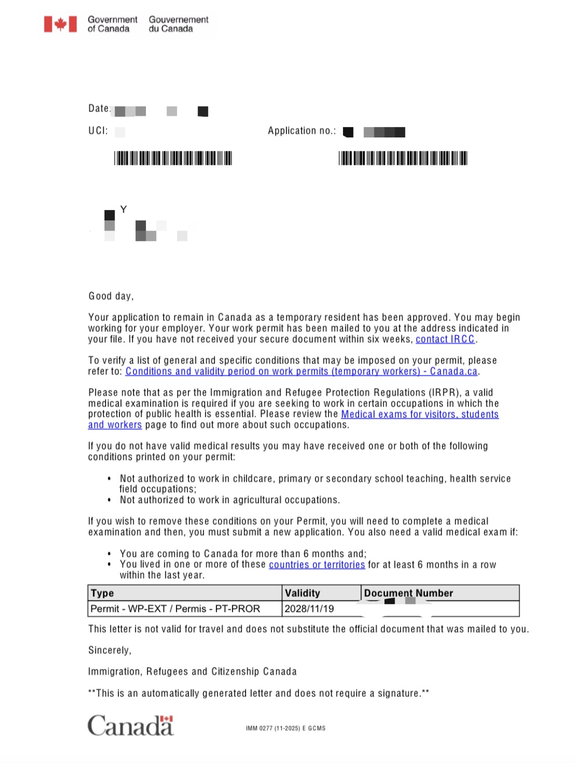 恭喜 Y 客户通过加桥 递交紧缺职业拿到三年工签