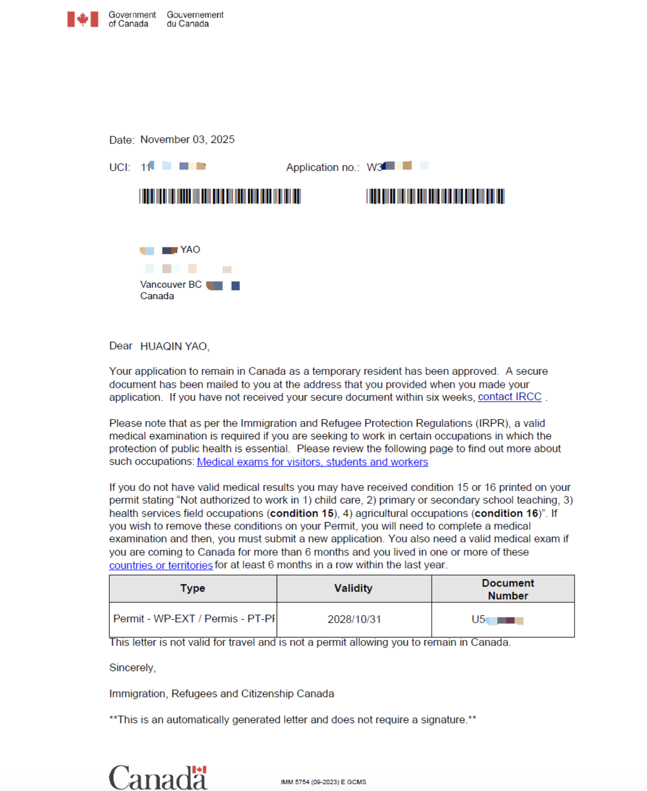 恭喜Yao 女士顺利获批3年LMIA工签!