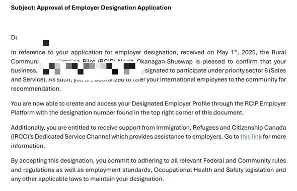 我们🇨🇦BC RCIP又获批两个指定雇主名额
