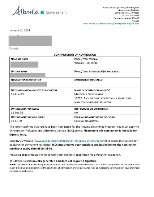 恭喜客户 阿省AAIP省提名顺利获批 ！