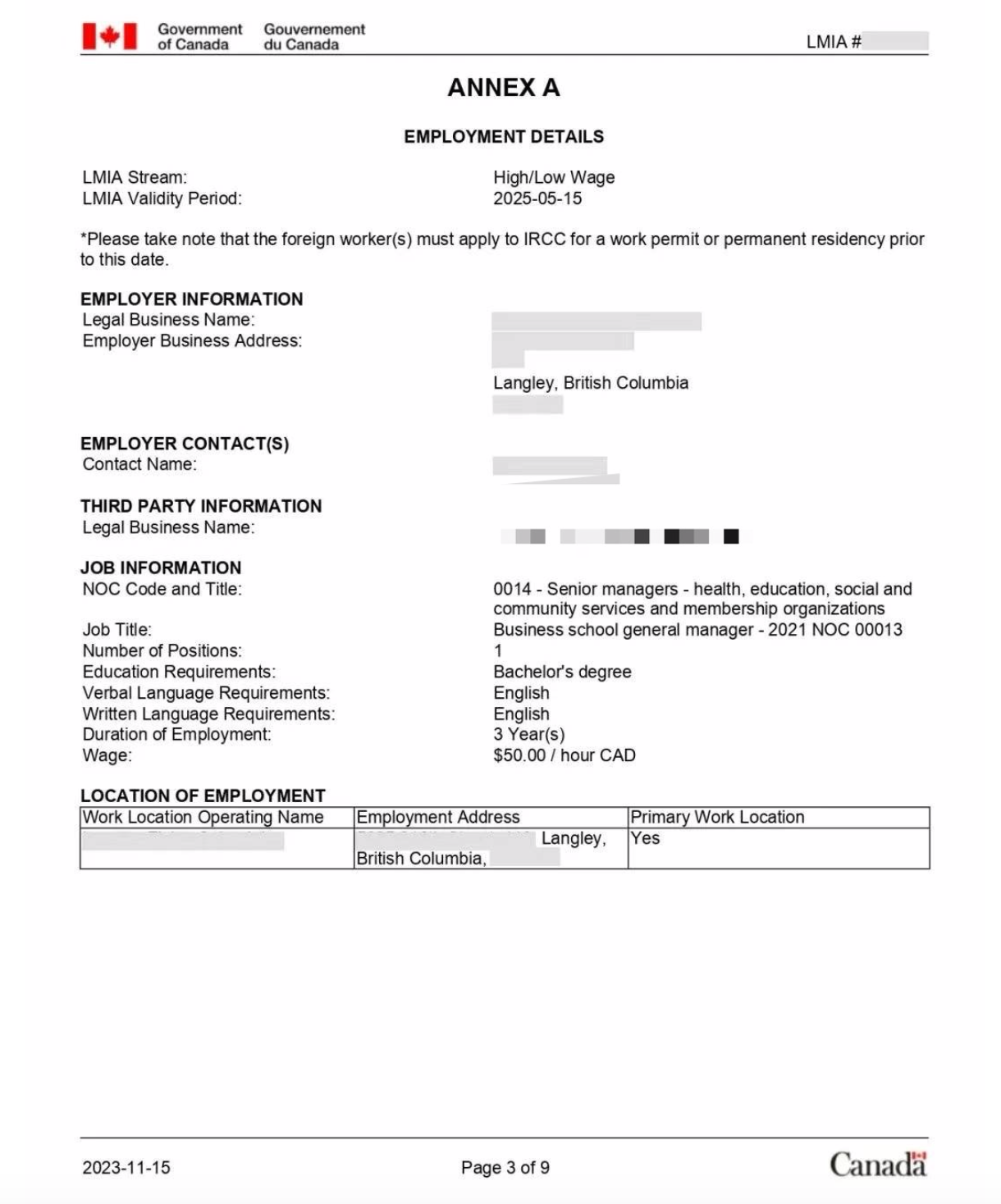 BC省大型教育公司 00 总经理 Lmia获批！