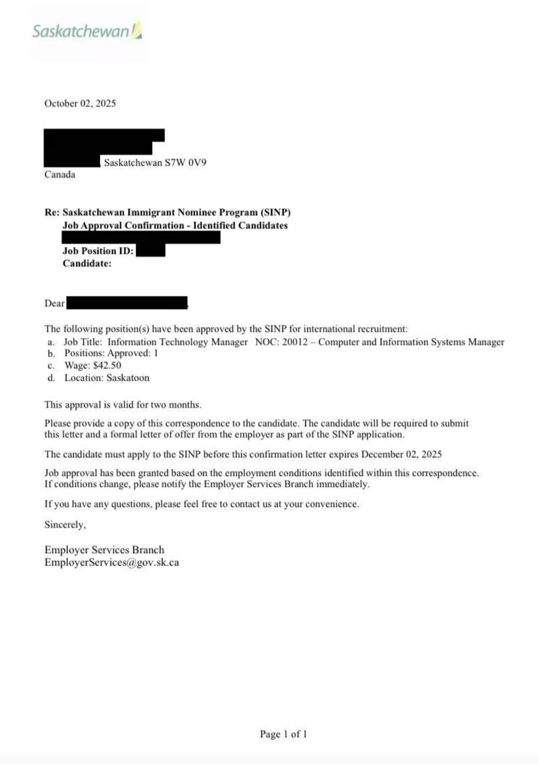 加拿大萨省信息技术经理LMIA名额