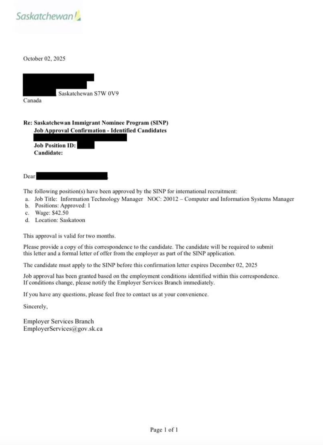 加拿大萨省现成JAL名额信息技术经理