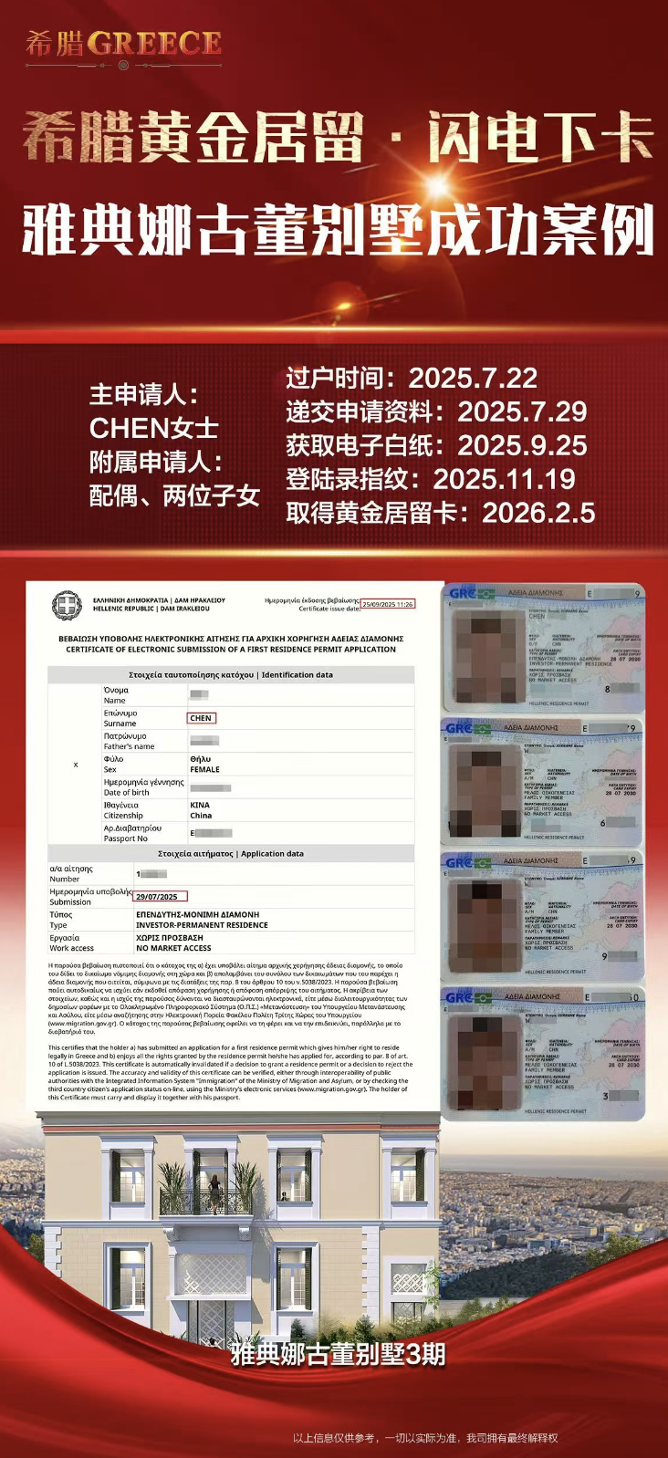 恭喜客户！希腊黄金居留成功下卡❗️