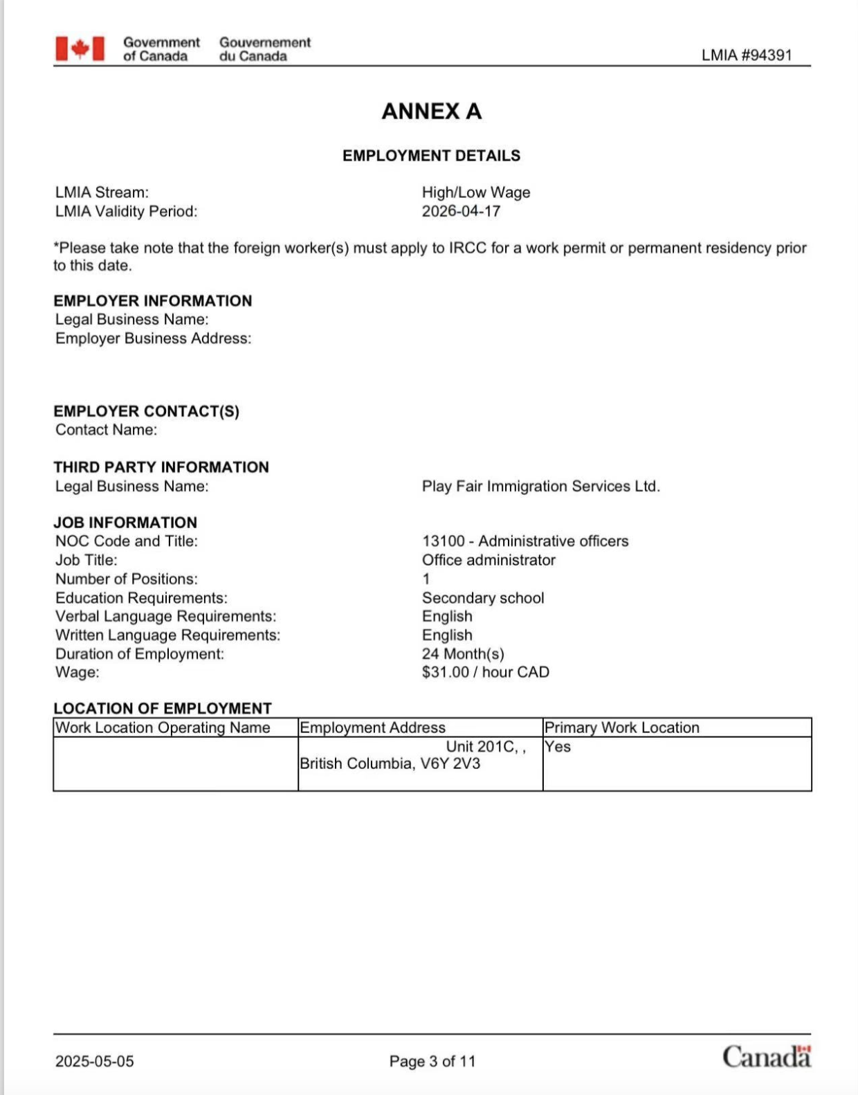 BC省行政类现成LMIA 办公室管理员岗位！