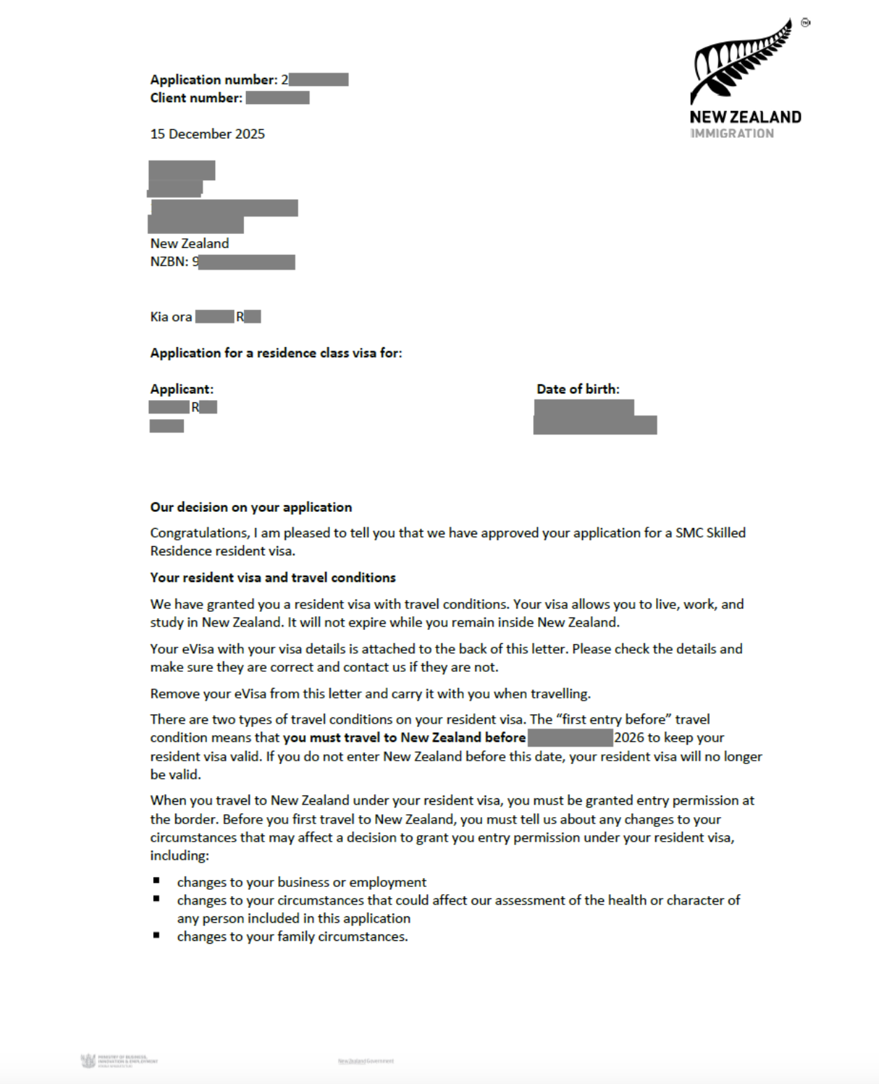 新西兰技术移民6分制新政客户获批案例