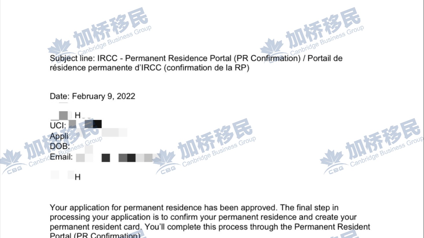 恭喜H小姐及其家人TR to PR申请成功上岸！！!