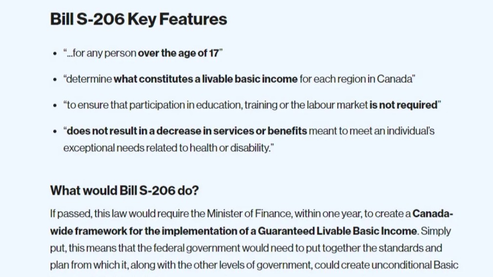 加拿大全民发钱？S-206法案保证生活基本收入？