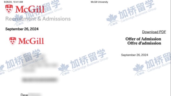 恭喜Zhang同学获得Mcgill offer！