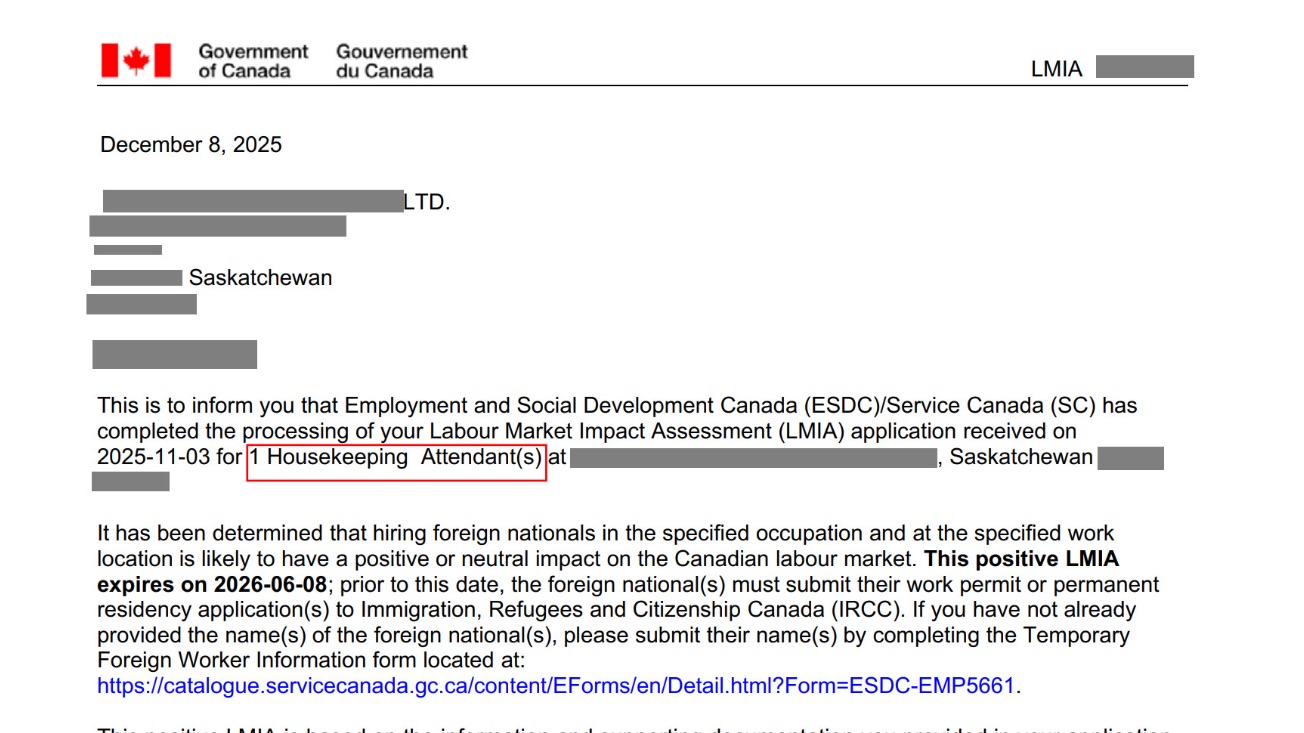 最新出炉加拿大萨省LMIA岗位客房清洁员