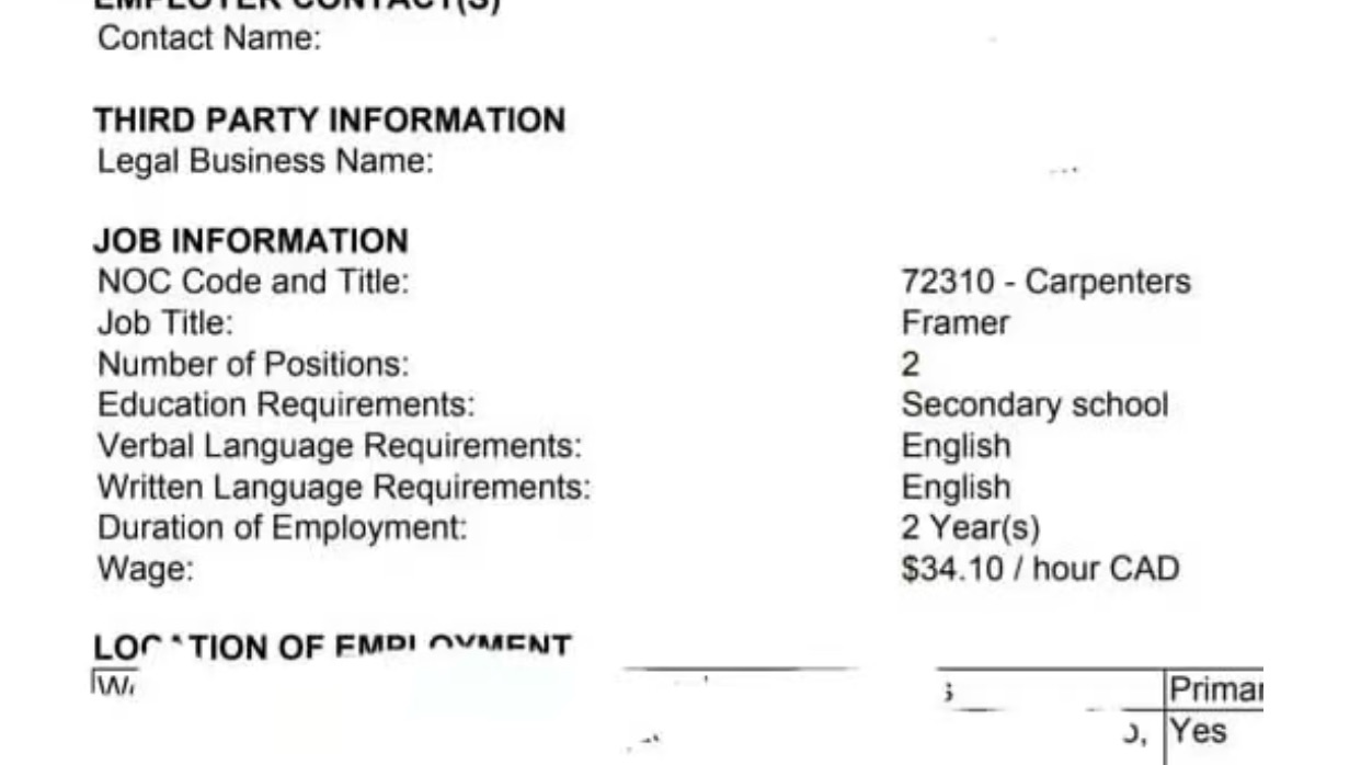 现成加拿大安省Trade LMIA：木工