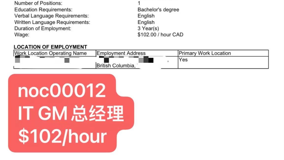 BC省 温哥华加拿大高薪高管 LMIA 批文