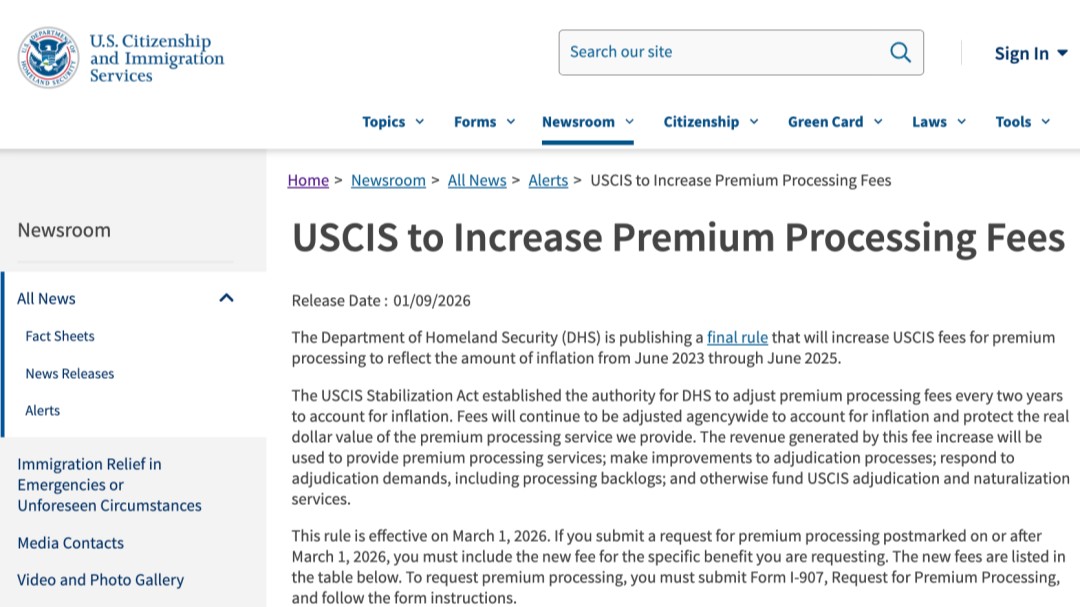 USCIS官宣加急费上涨，美国移民申请将受影响
