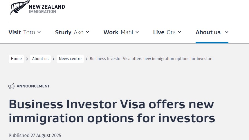 新西兰又推出一个全新投资移民签证，100万纽币起