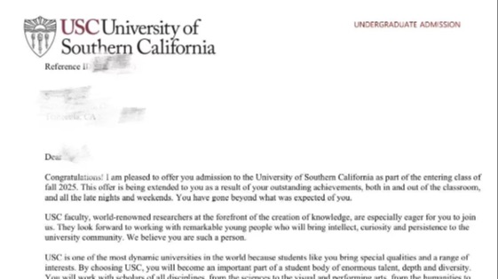 Offer播报！亲学生拿到USC offer！