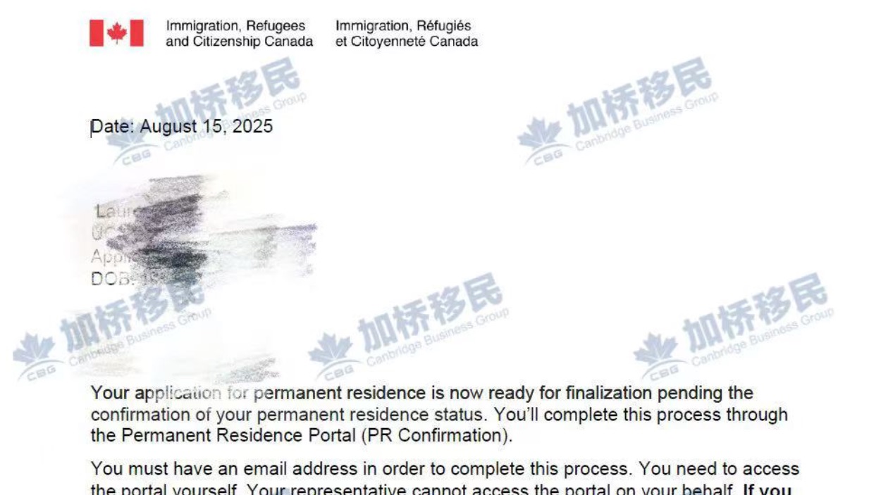 恭喜马来西亚客户L女士团聚移民获得枫叶卡