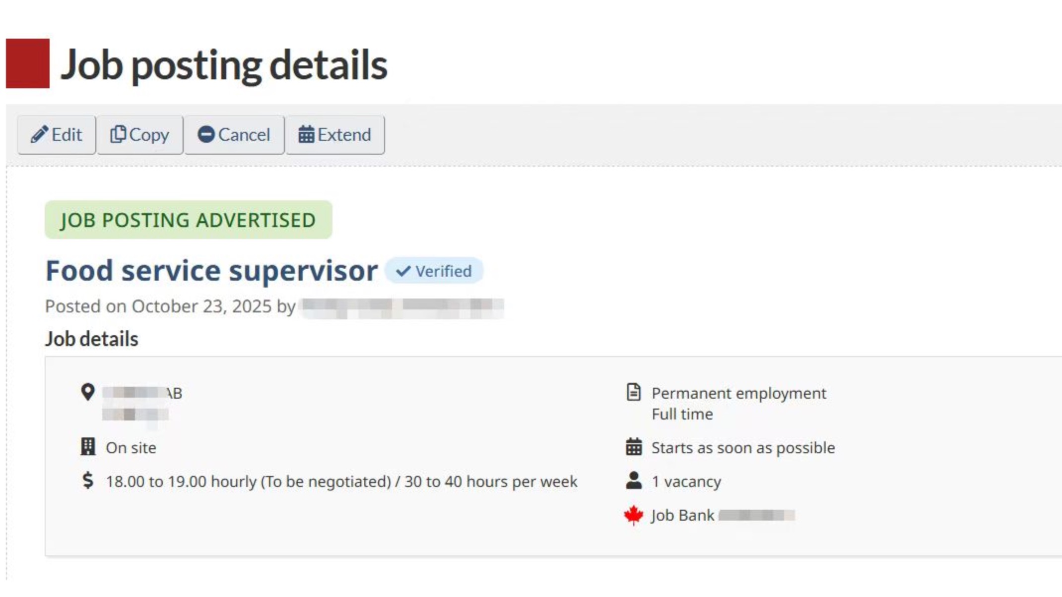 阿省小镇LMIA岗位 帮厨 食品主管